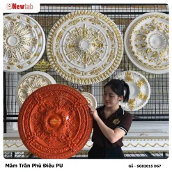 Mâm Trần Hoa Văn Phù Điêu Nhựa Pu Mã Gỗ - SG82015 D67