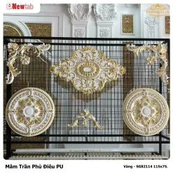 Mâm Trần Hoa Văn Phù Điêu Nhựa Pu Mã Vàng - SG82114 115x75.